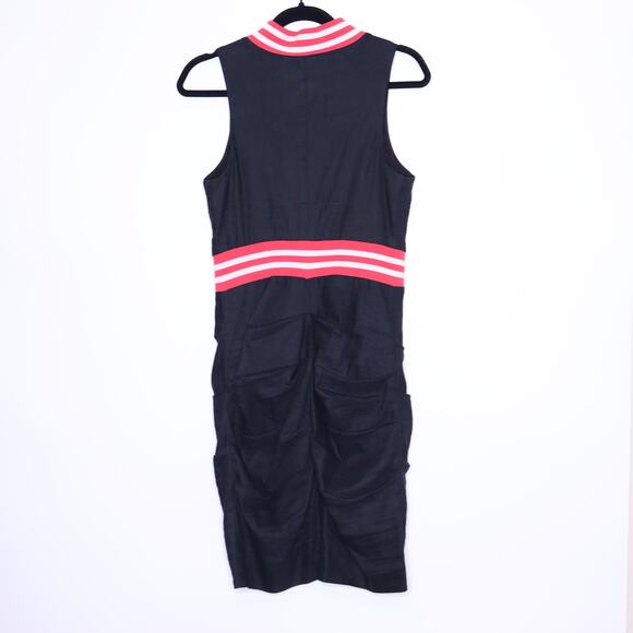 NICOLE MILLER COLLECTION Linen Slouch Dress Black Zip Front Women's 6 - Picture 11 of 13